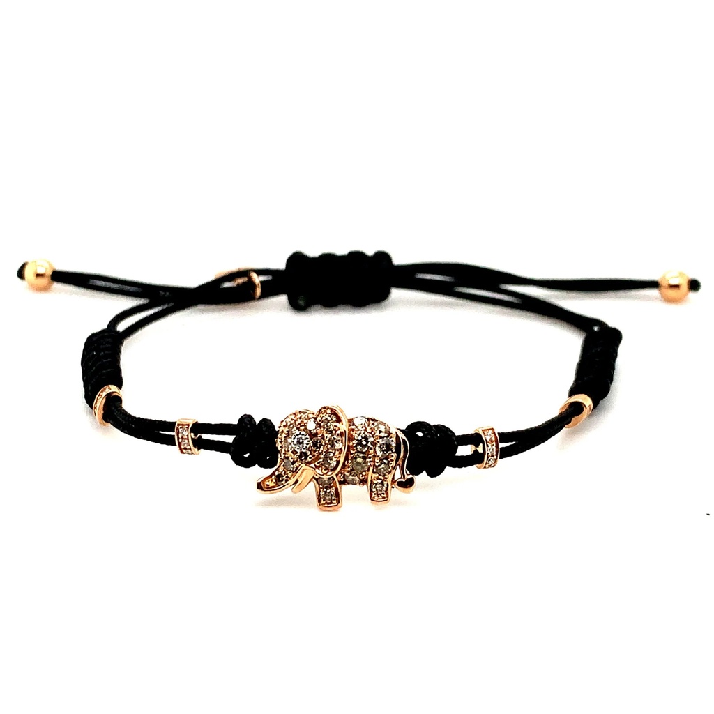 Rose Gold Large Elephant Cord Bracelet Brown Diamond