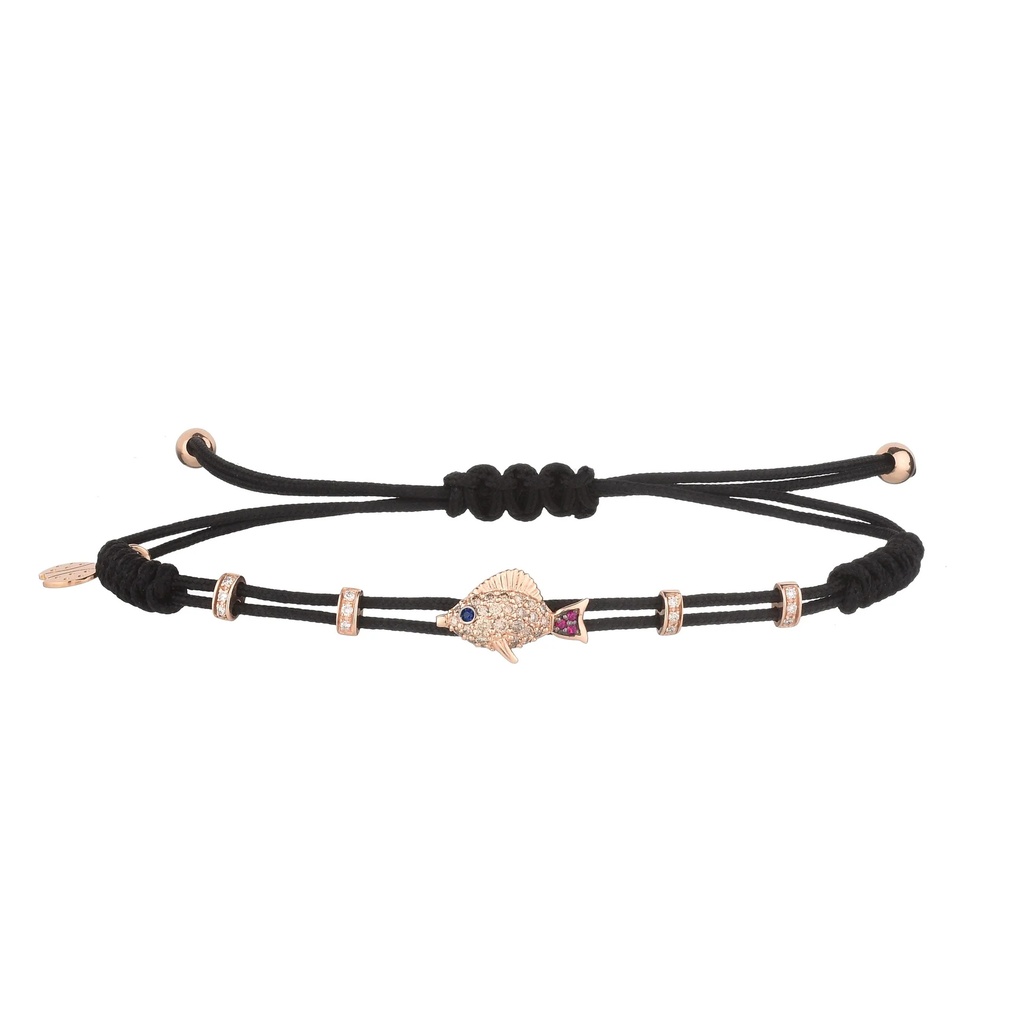Rose Gold Small Fish Cord Bracelet Diamond Ruby Blue Sapphire