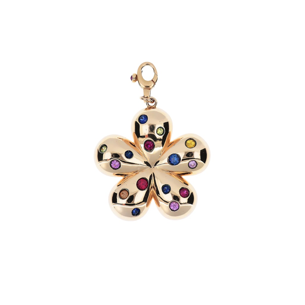 Rose Gold Flower Charm Pendant Mixed Sapphire