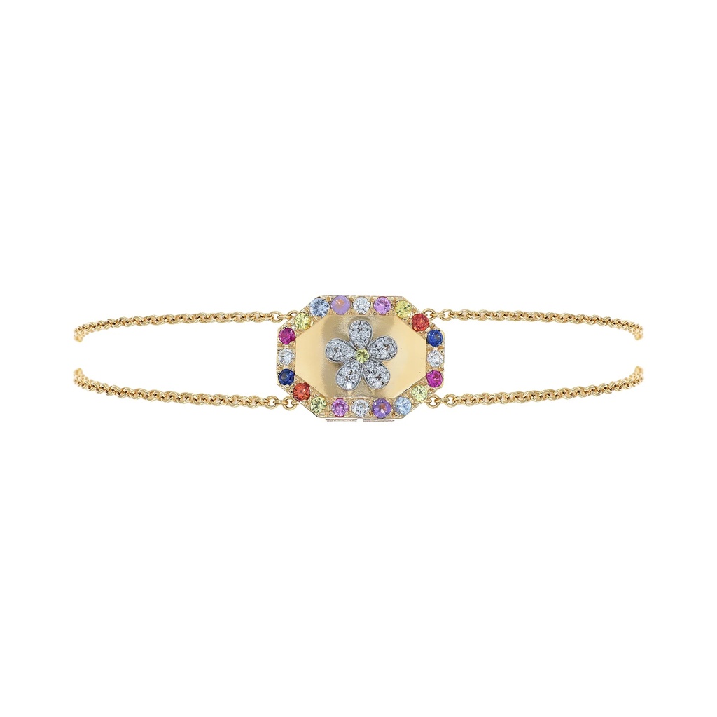 Rose Gold Flower Shield Chain Bracelet Mixed Sapphire