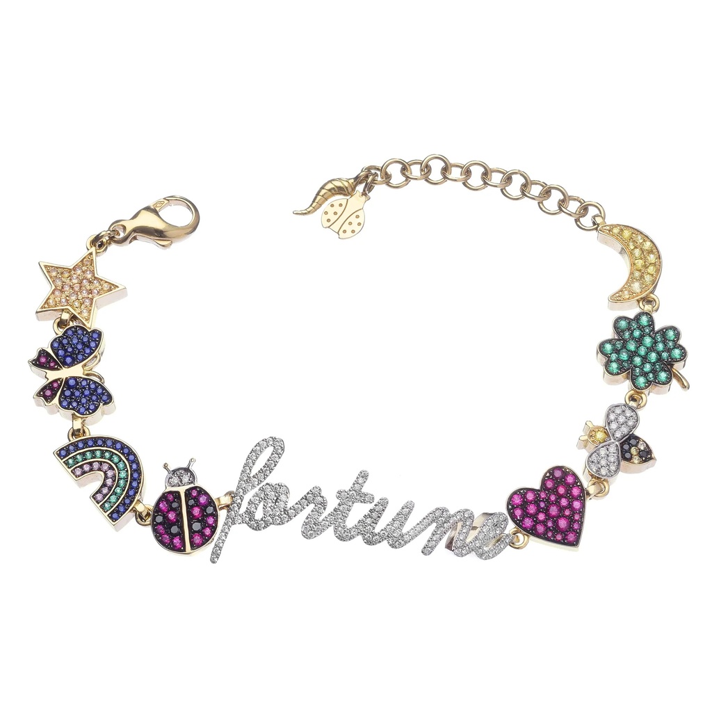 Rose Gold Fortune Chain Bracelet Diamond Ruby Tsavorite Blue Sapphire