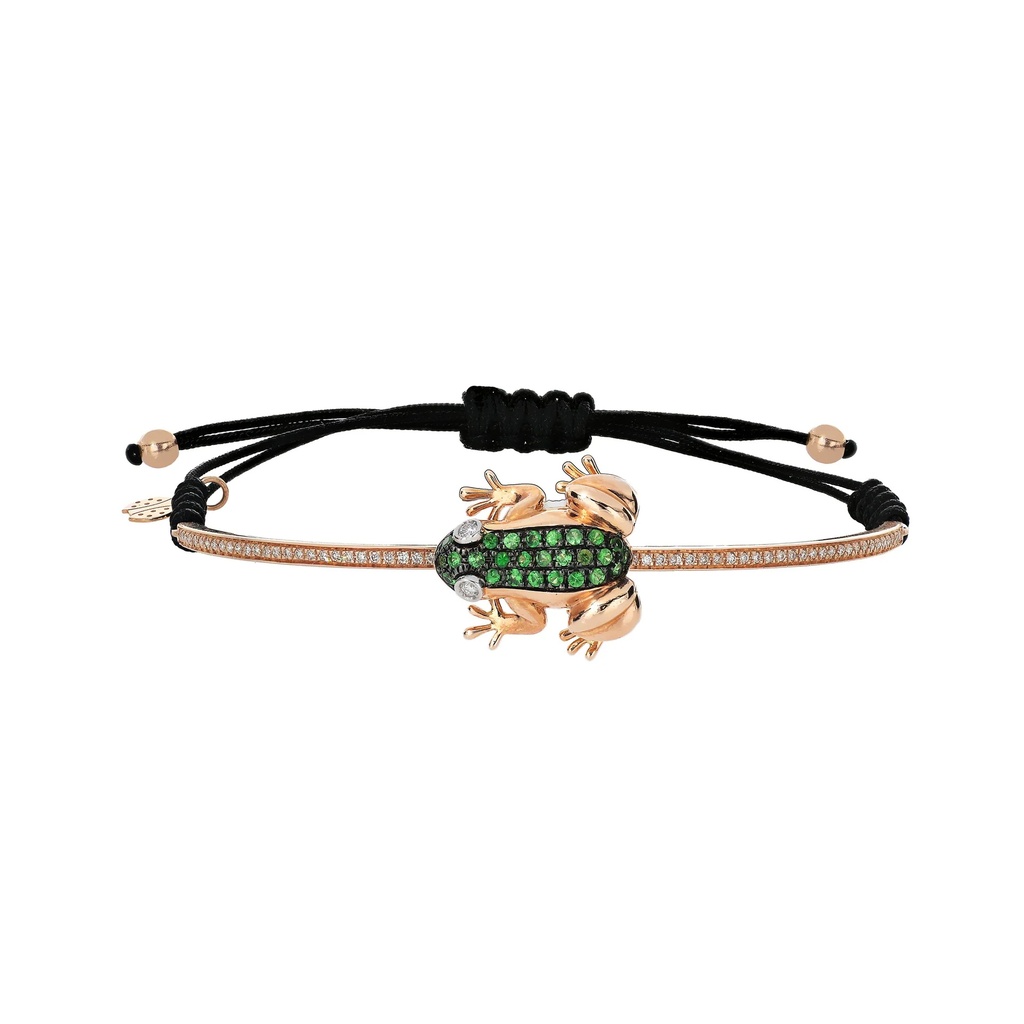 Rose Gold Frog Cord Bracelet White and Brown Diamond
