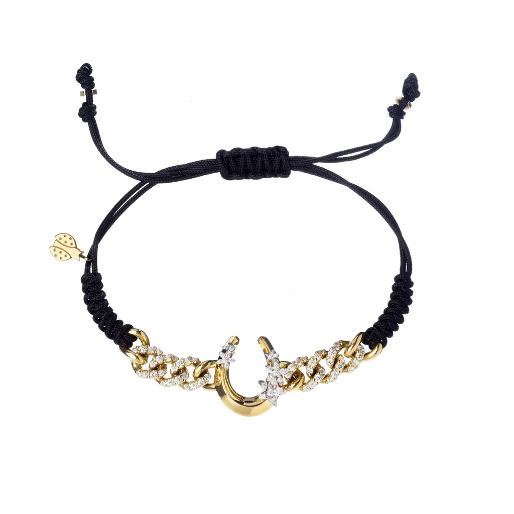 Rose Gold Lucky Horseshoe Cord Chain Bracelet Diamond