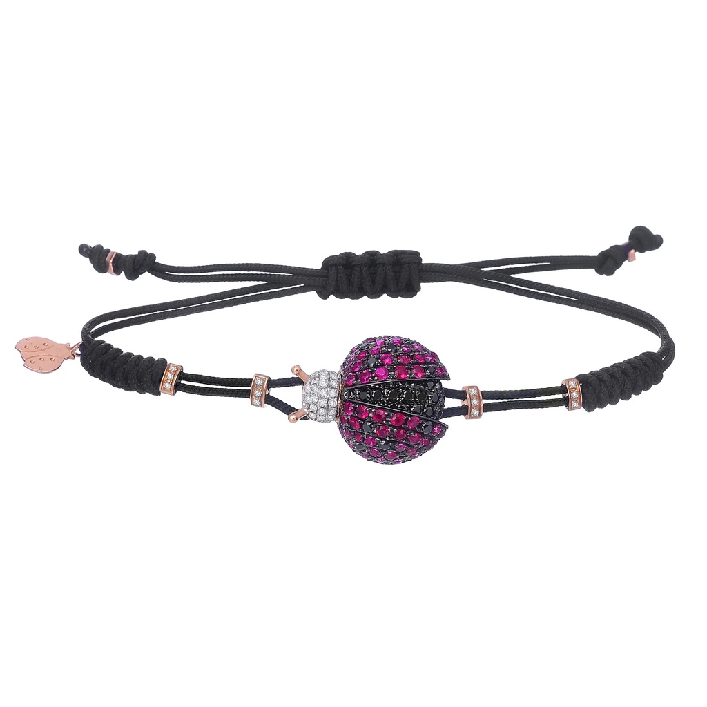 Rose Gold Ladybug Cord Bracelet Diamond Ruby
