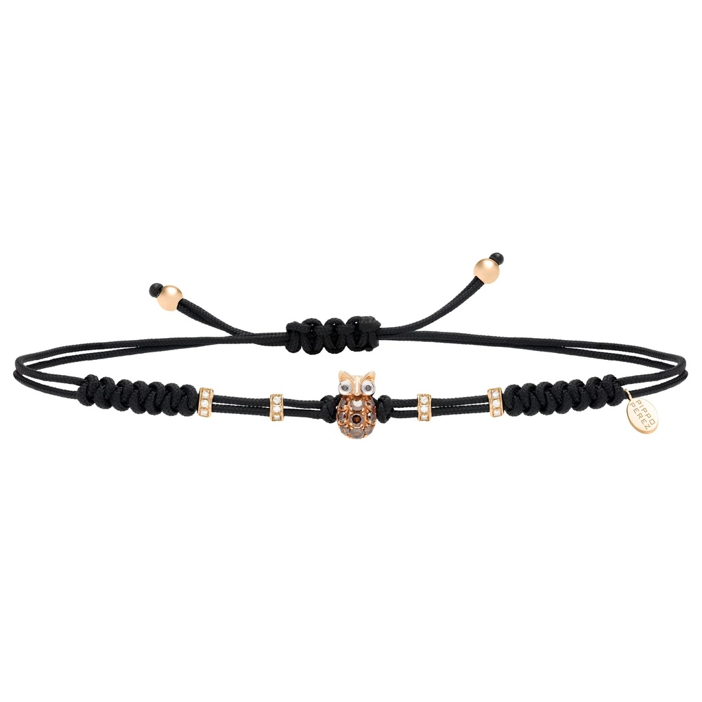 Rose Gold Owl Cord Bracelet Brown Diamond