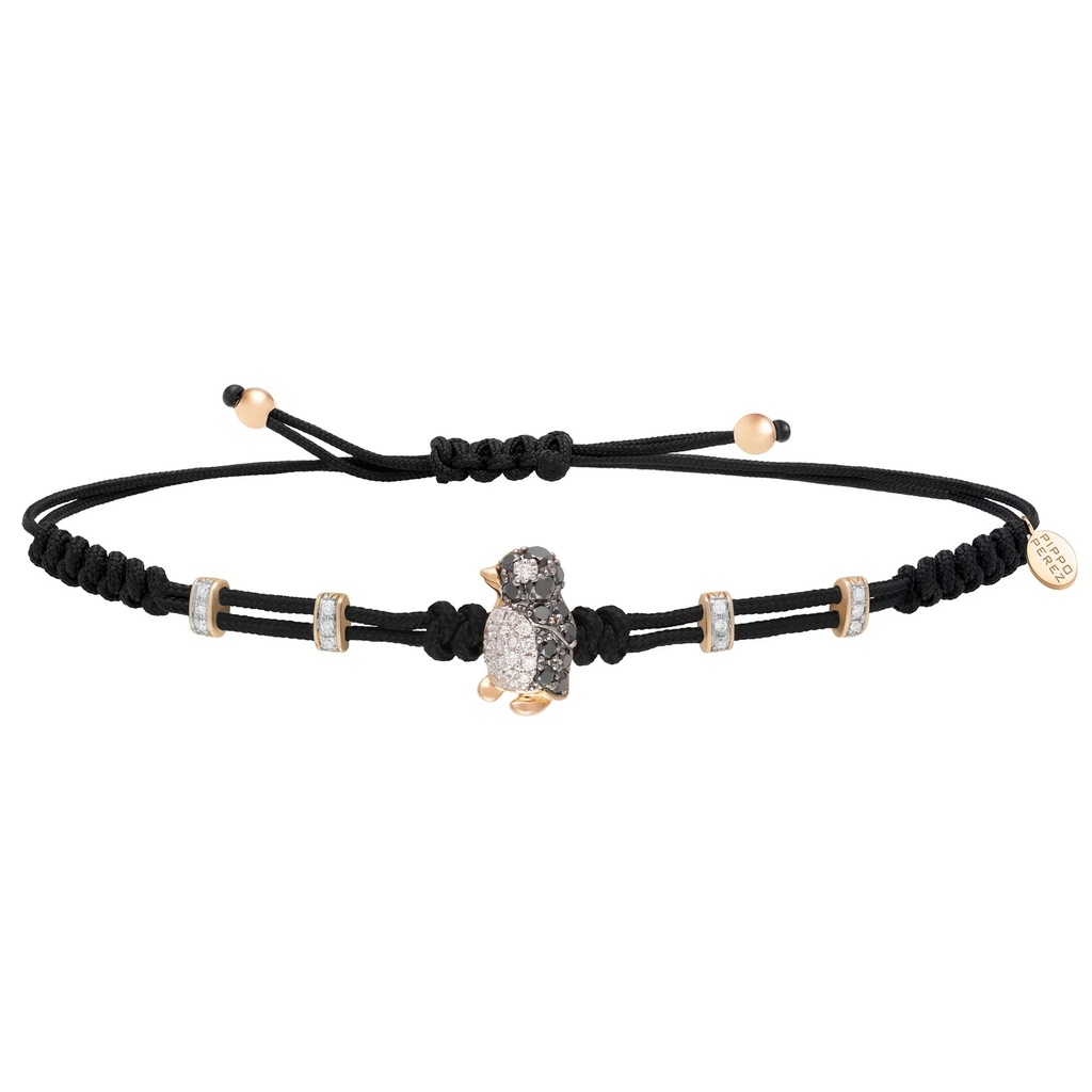 Rose Gold Medium Penguin Cord Bracelet White and Black Diamond