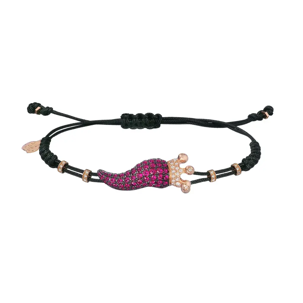 Rose Gold Chilli Pepper King Cord Bracelet Diamond Ruby