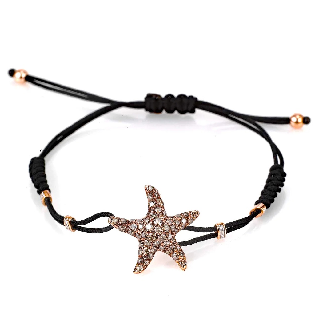 Rose Gold Starfish Cord Bracelet Brown Diamond