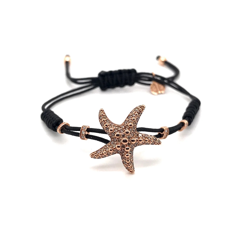 Rose Gold Starfish Cord Bracelet Brown Diamond