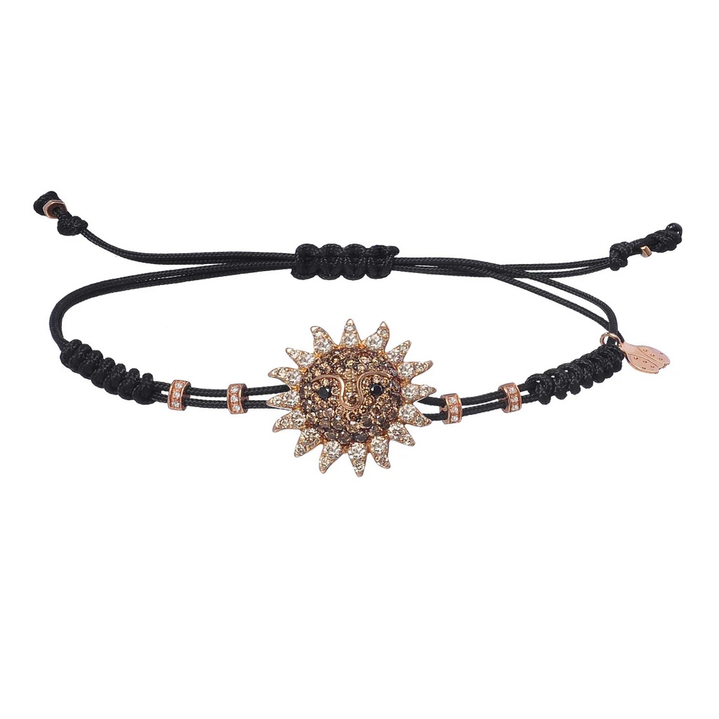 Rose Gold Sun Cord Bracelet White and Brown Diamond
