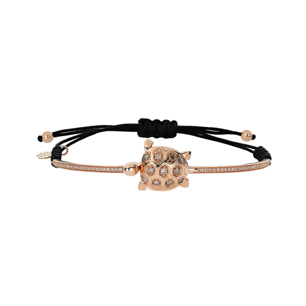 Yellow Gold Turtle Cord Bracelet Brown Diamond