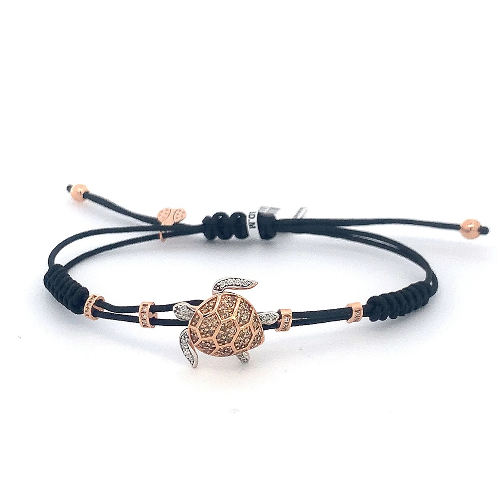 White and Rose Gold Medium Turtle Cord Bracelet White and Brown Diamond