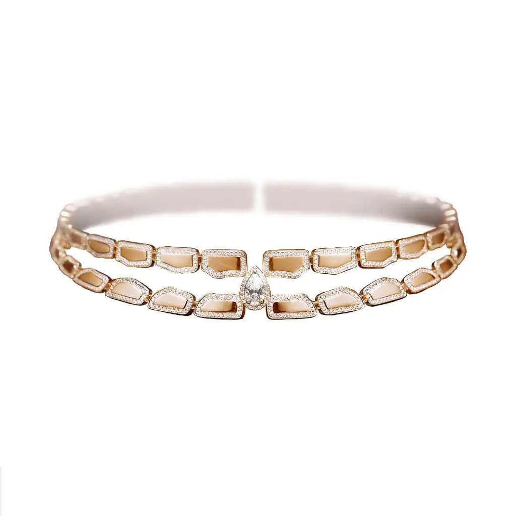 Skin Double Row Light Pavé Diamond Choker - Rose Gold