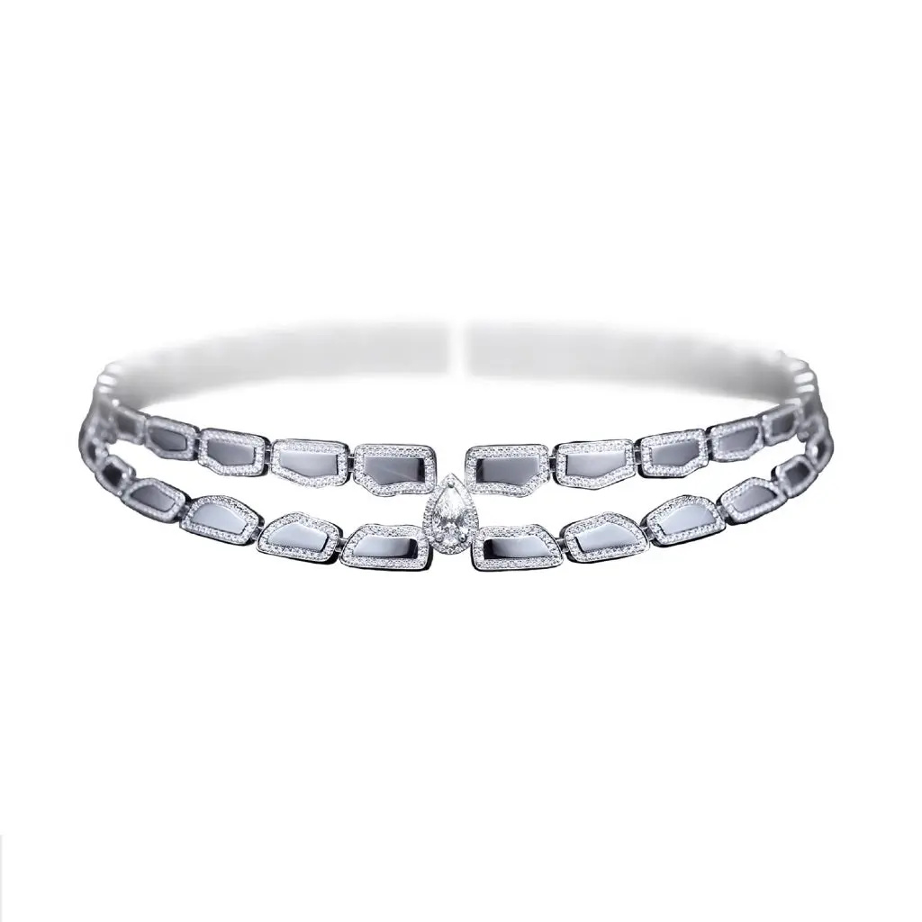 Skin Double Row Light Pave Diamond Choker - White Gold