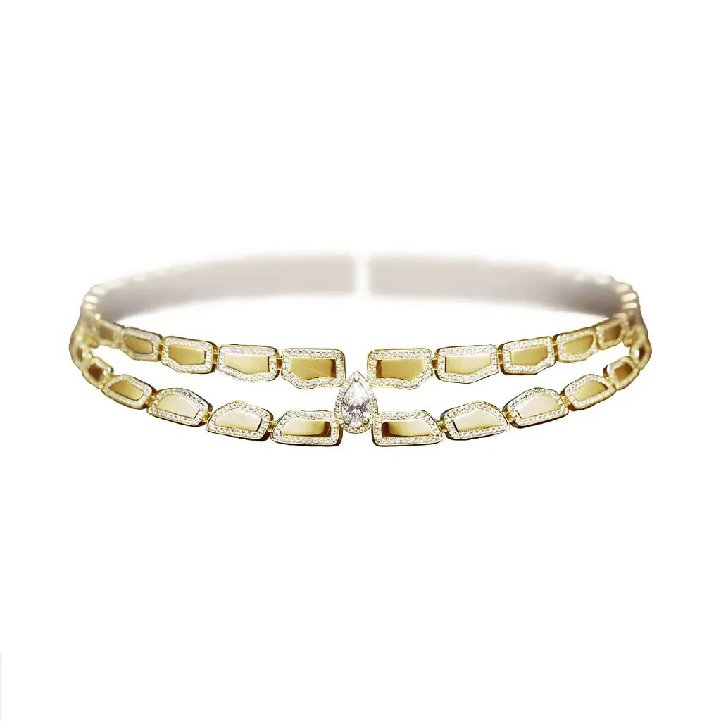 Skin Double Row Light Pave Diamond Choker - Yellow Gold