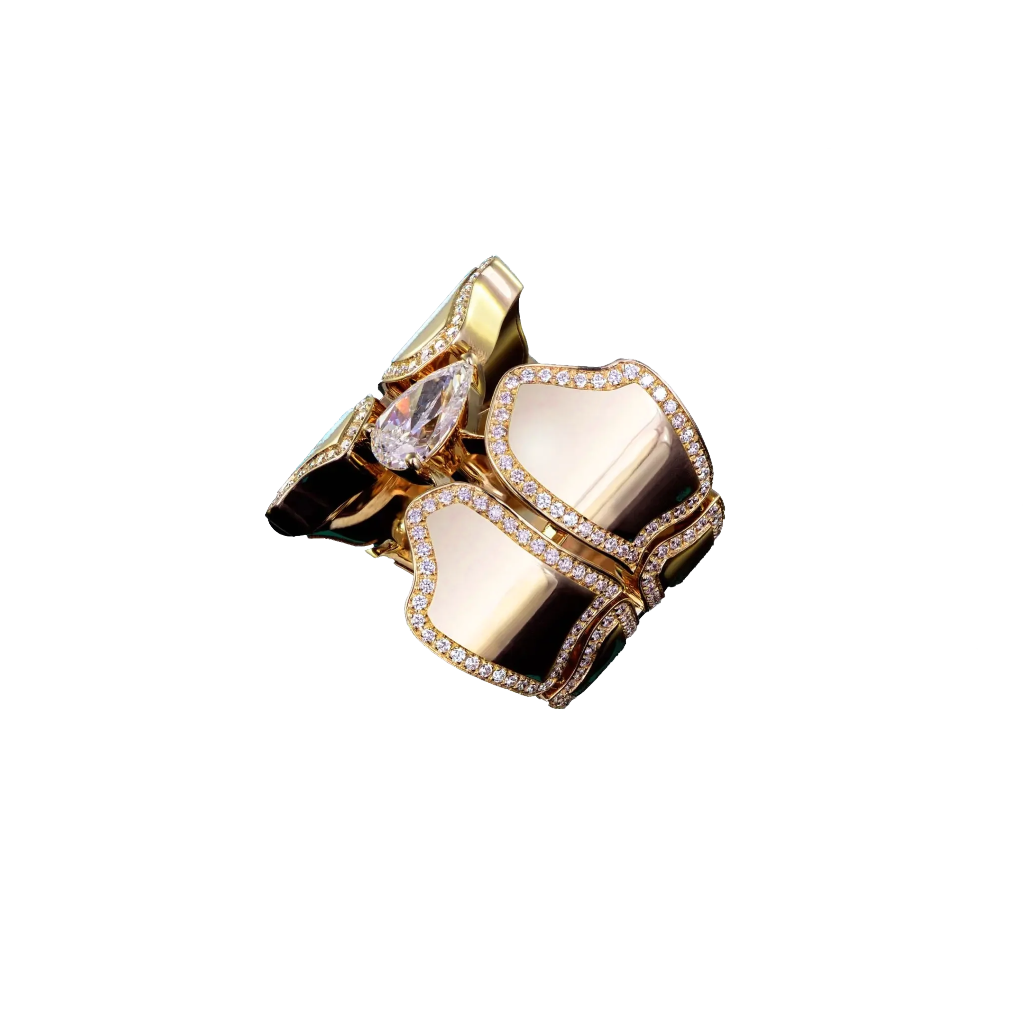 Skin Large Double Row Light Pave Diamond Ring - Yellow Gold