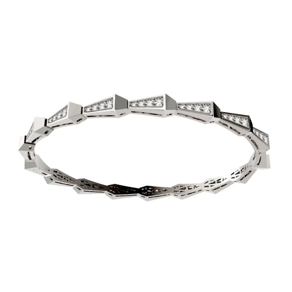 Spike 1 Row Halfway Full Pave Diamond Bracelet - White Gold