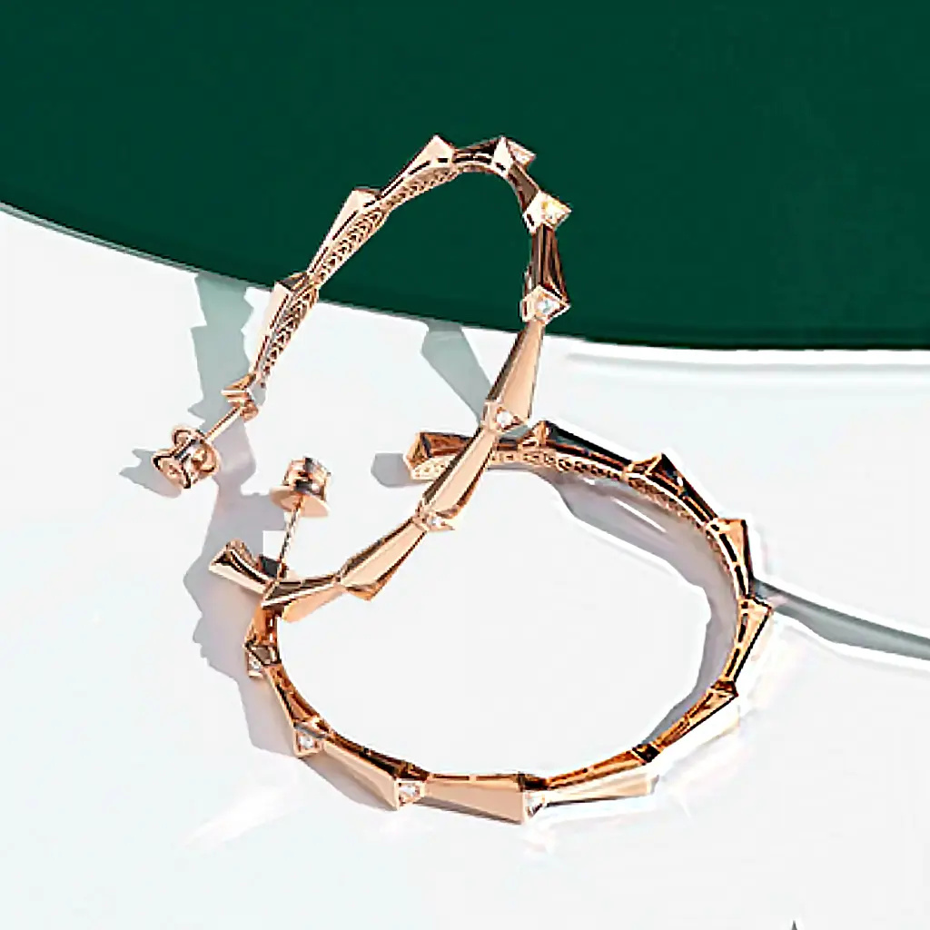 Spike 1 Row Light Pavé Diamond Hoops - Rose Gold