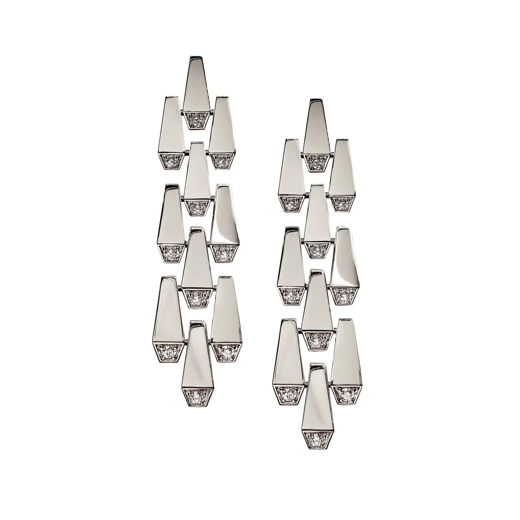 Spike 3 Row Light Pave Diamond Earrings - White Gold