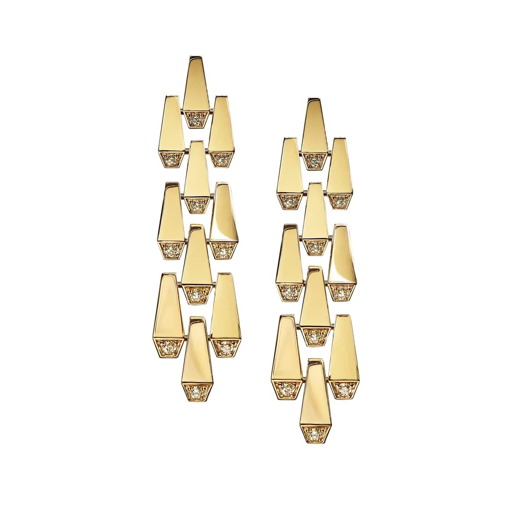 Spike 3 Row Light Pave Diamond Earrings - Yellow Gold