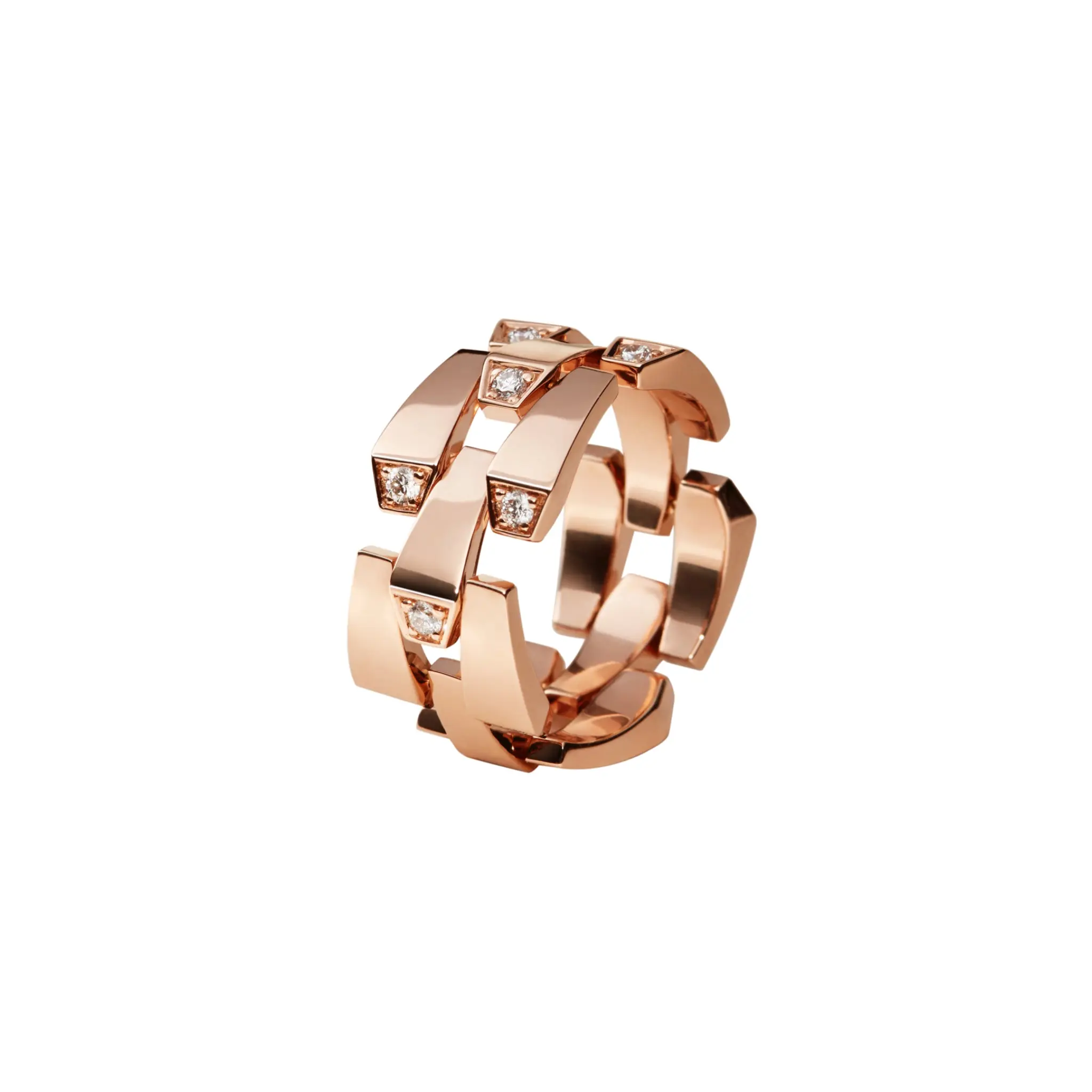 Spike 3 Row Light Pave Diamond Ring - Rose Gold