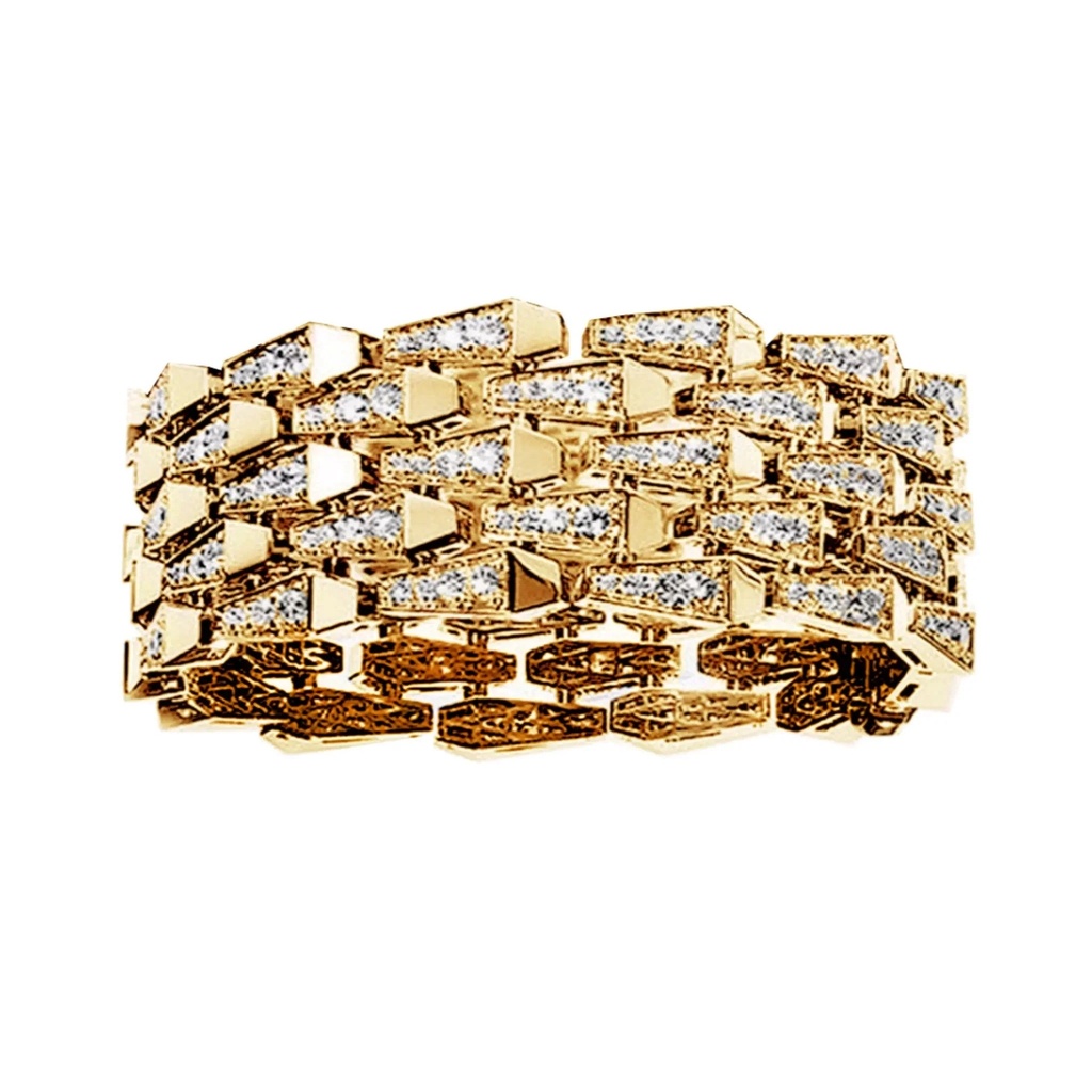 Spike 5 Row Manchette Full Pave Diamond Bracelet - Yellow Gold