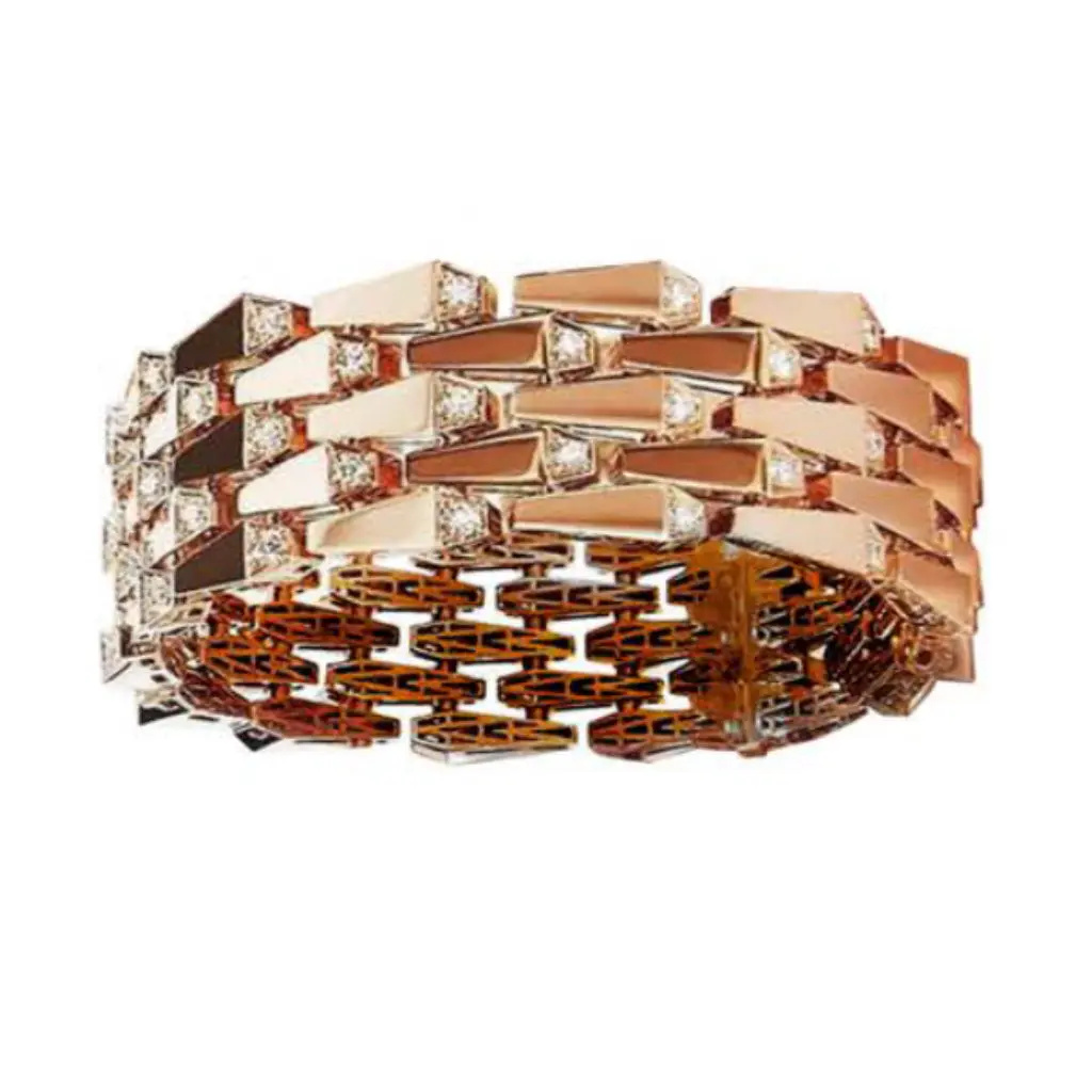 Spike 5 Row Manchette Light Pave Diamond Bracelet - Rose Gold