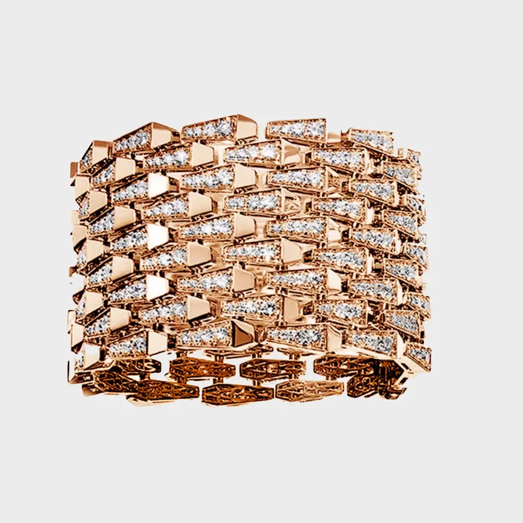 Spike 9 Row Manchette Full Pave Diamond Bracelet - Rose Gold