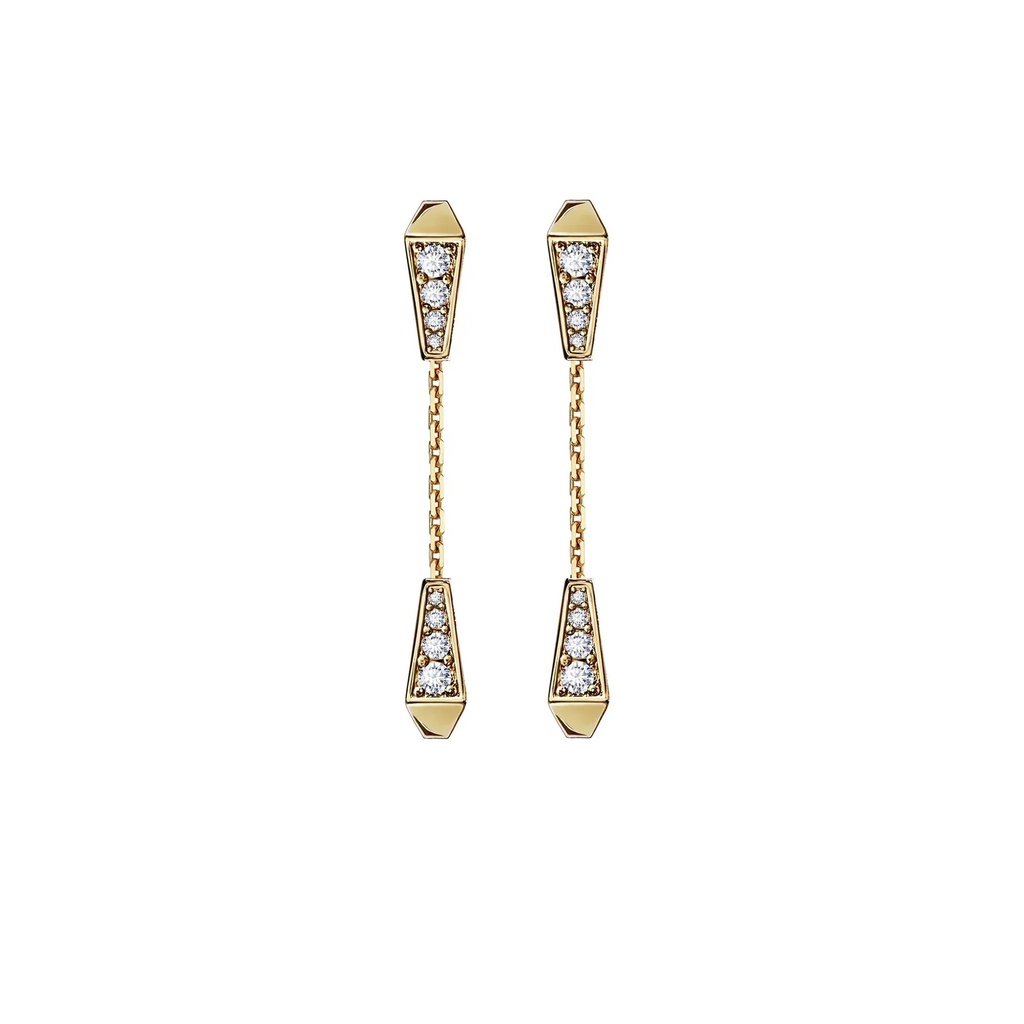 Spike Double Drop Full Pave Diamond Earrings - Yellow Gold