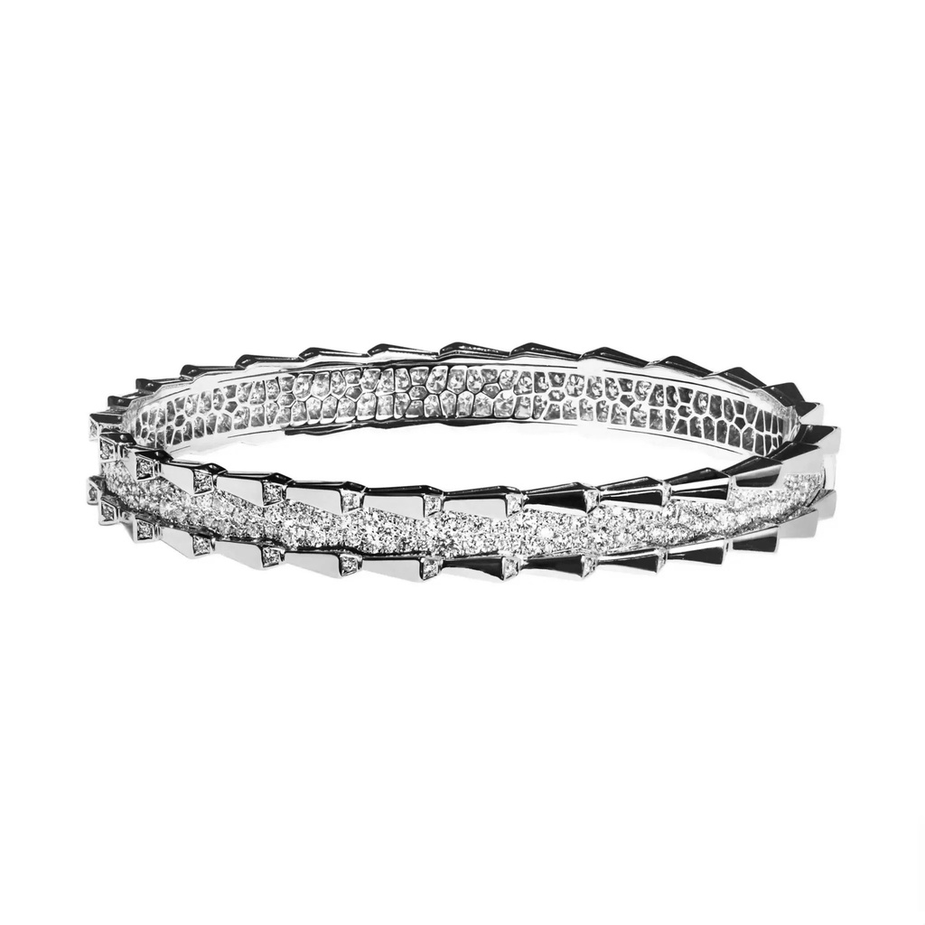 Spike Double Row Full Pave Diamond Bracelet - White Gold