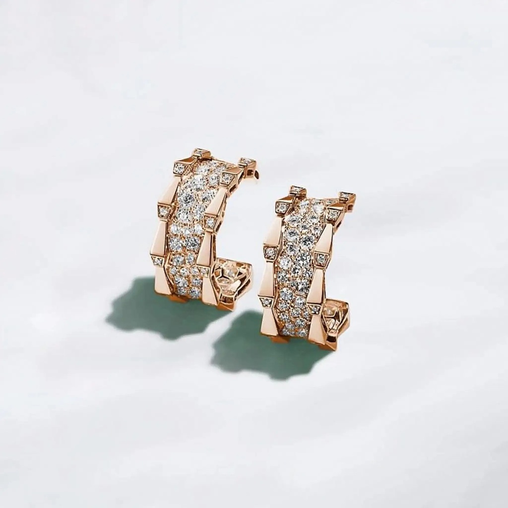Spike Double Row Full Pavé Diamond Earrings - Rose Gold