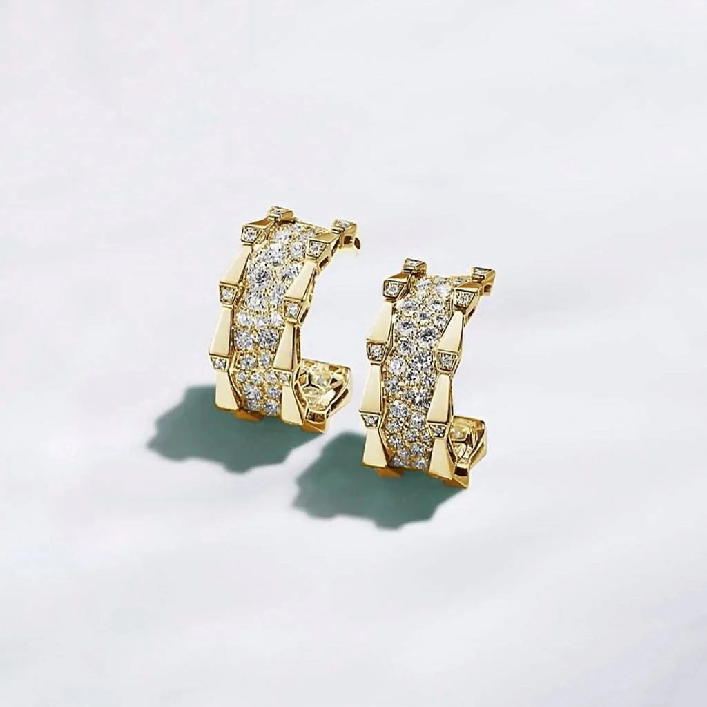 Spike Double Row Full Pave Diamond Earrings - Yellow Gold