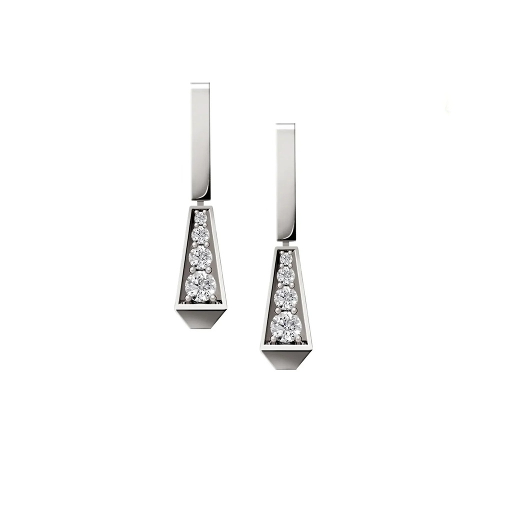 Spike One Bar Fill Pave Diamond Earrings - White Gold