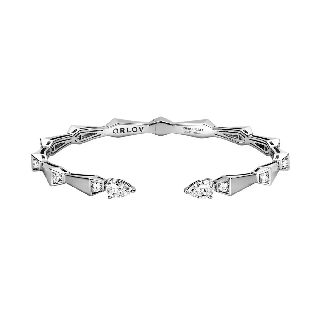 Spike Open Light Pave Diamond Bracelet - White Gold