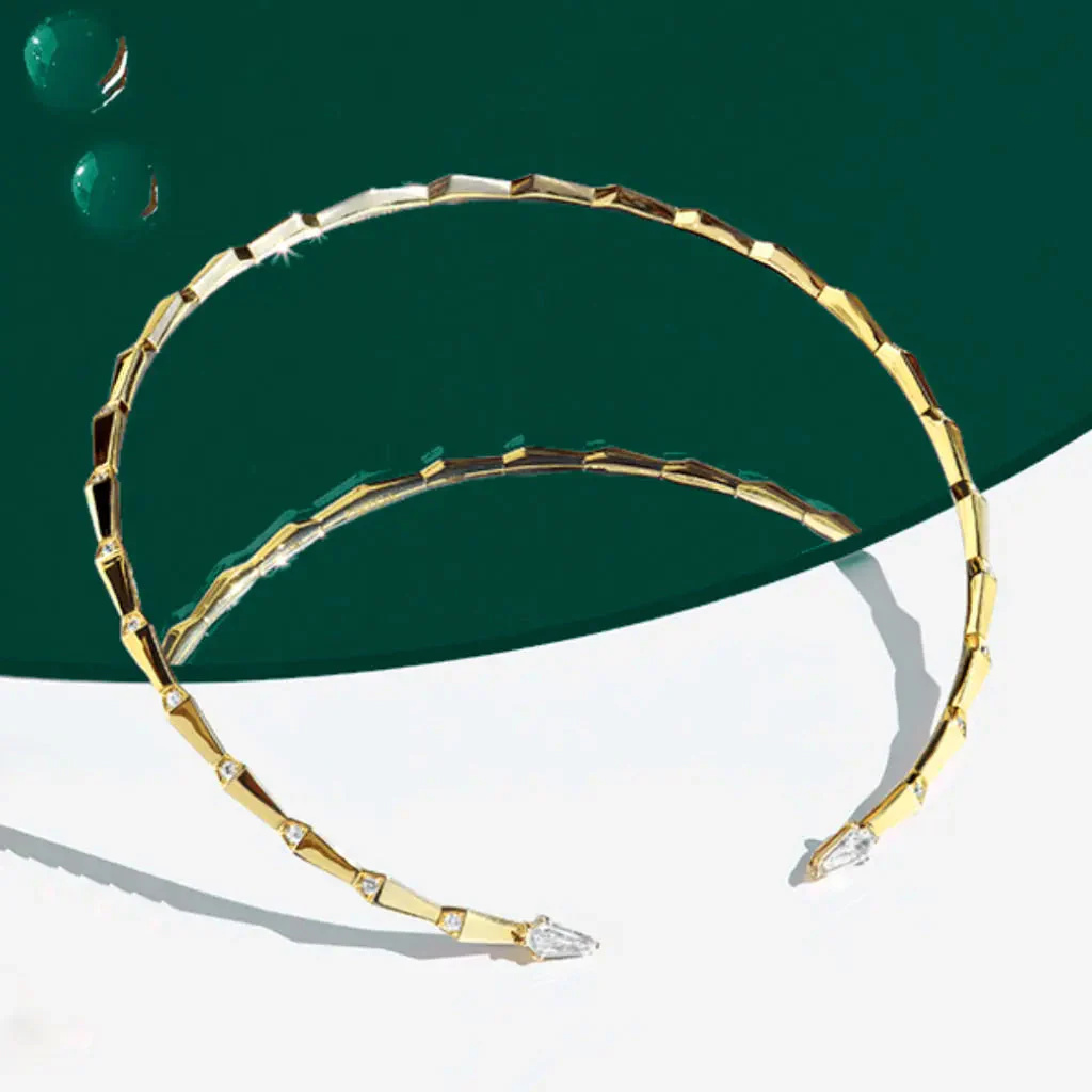 Spike Open Light Pave Diamond Choker - Yellow Gold