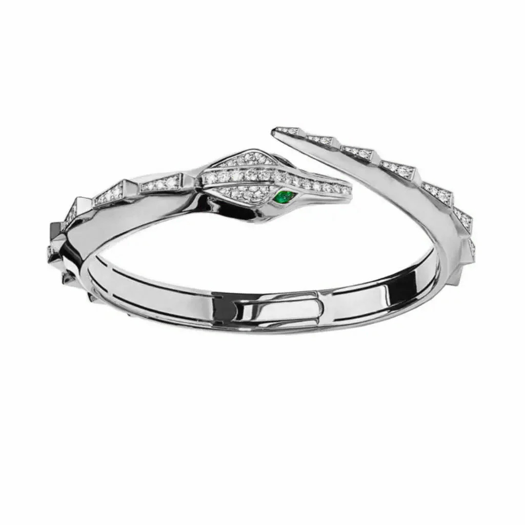 Spike Signature Croco Half Pave Diamond Bracelet - White Gold