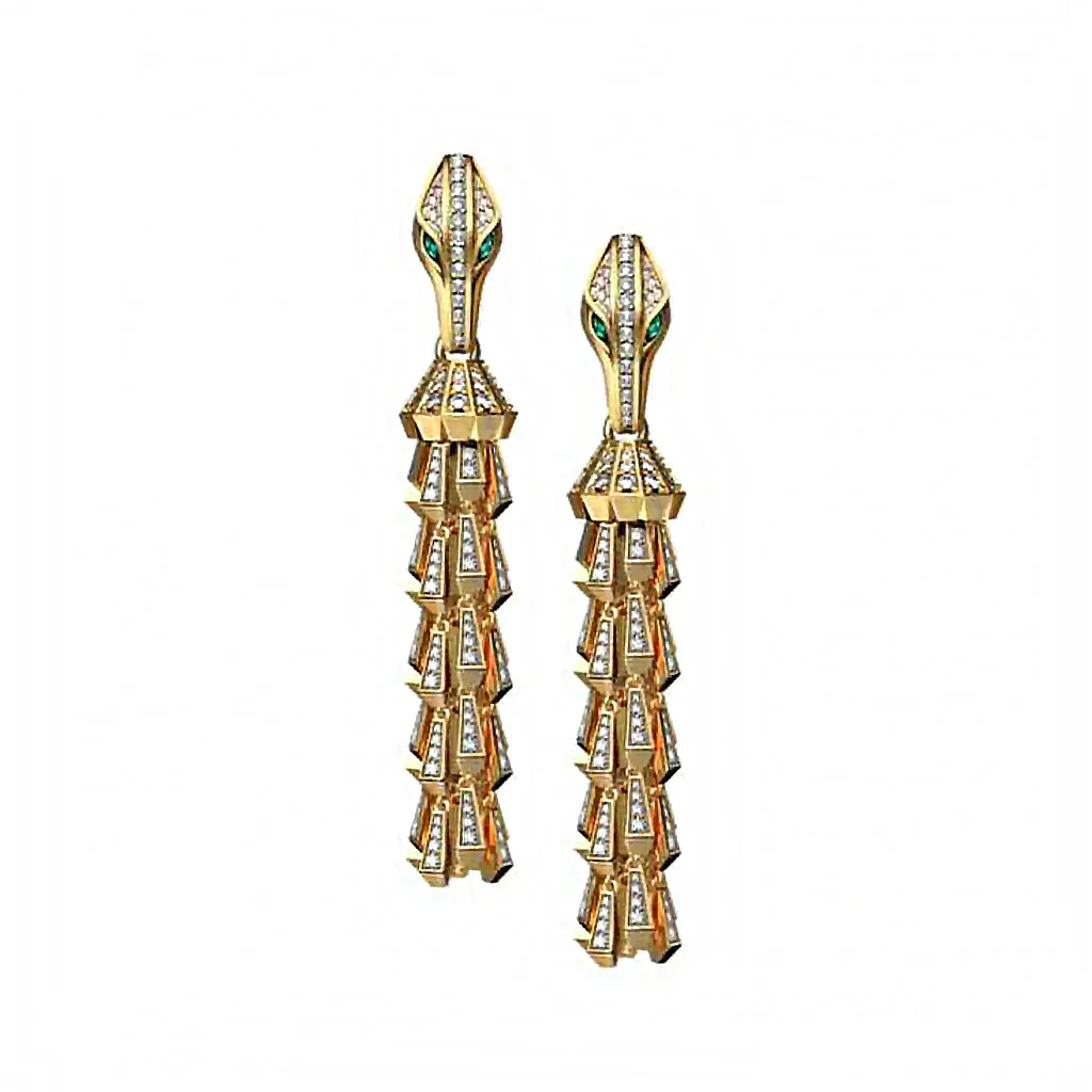 Spike Tassel Full Pave Diamond Earrings - Yellow Gold