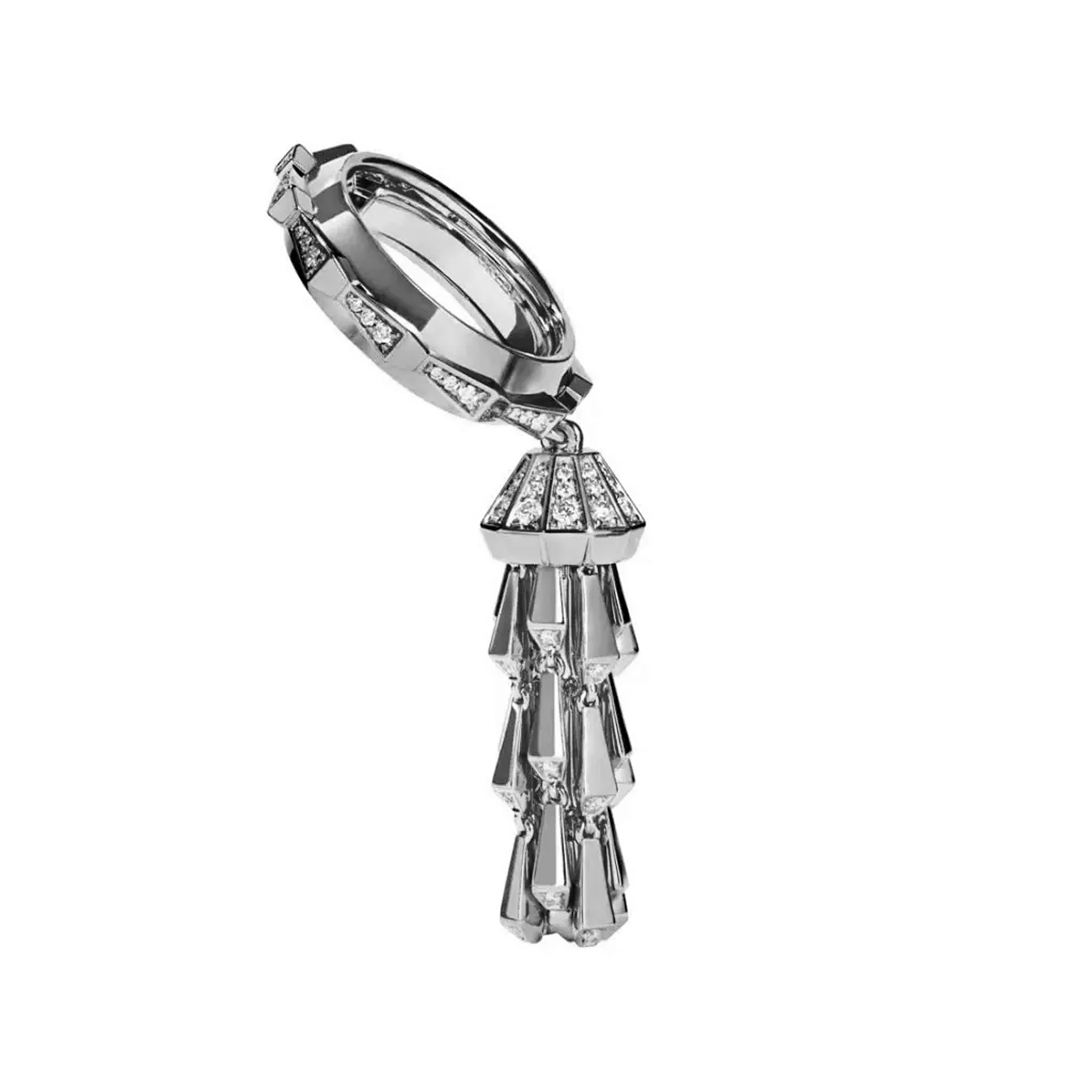 Spike Tassel Half Pave Diamond Ring - White Gold