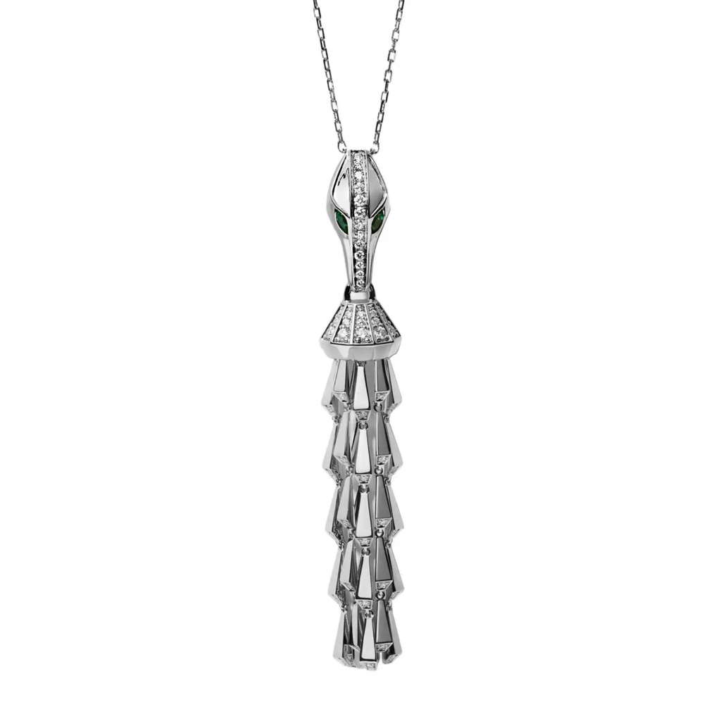Spike Tassel Light Pavé Diamond Pendant - White Gold