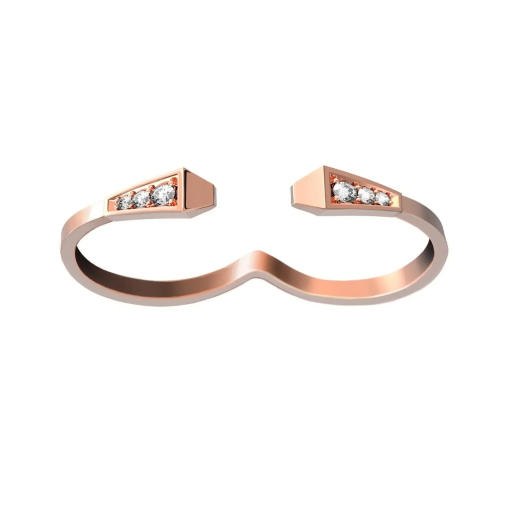 Spike Two Fingers Full Pave Diamond Ring - Rose Gold