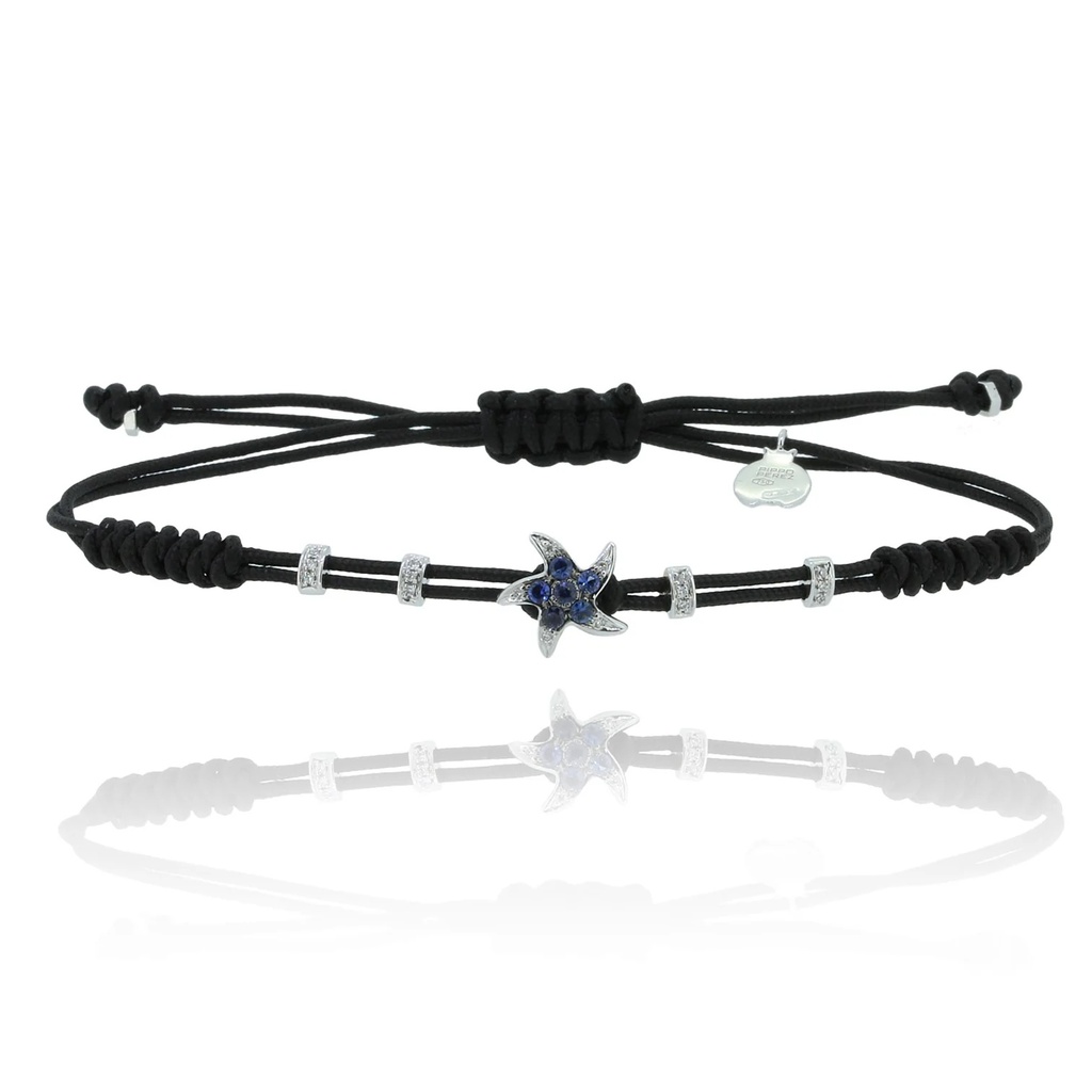 White Gold Small Starfish Cord Bracelet Diamond Blue Sapphire