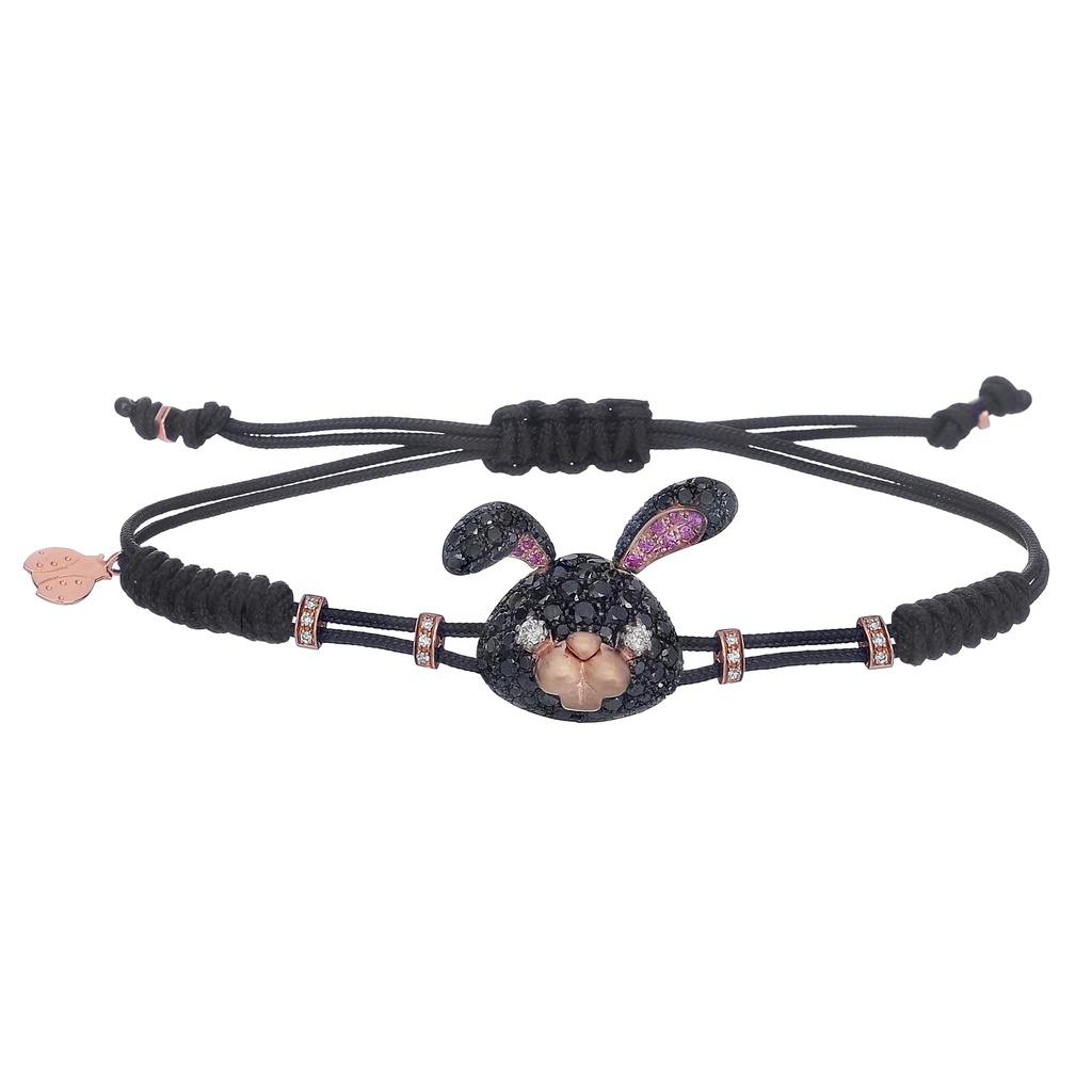 Rose Gold Rabbit Cord Bracelet Black Diamond