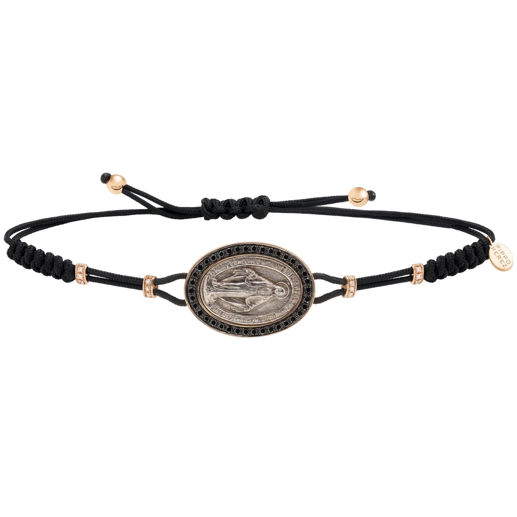 Rose Gold Holy Mary Cord Bracelet Black Diamond