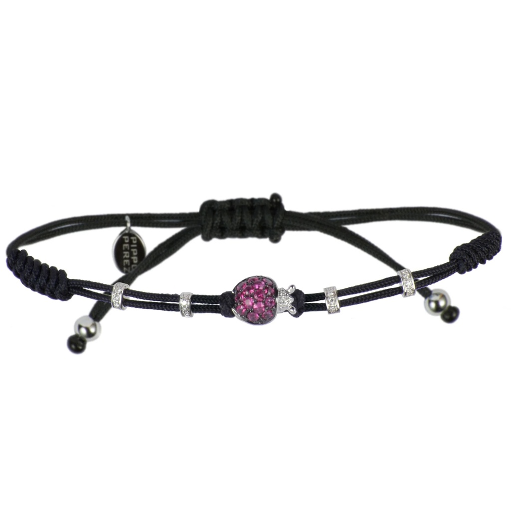 White Gold Ladybug Cord Bracelet Diamond Pink Sapphire