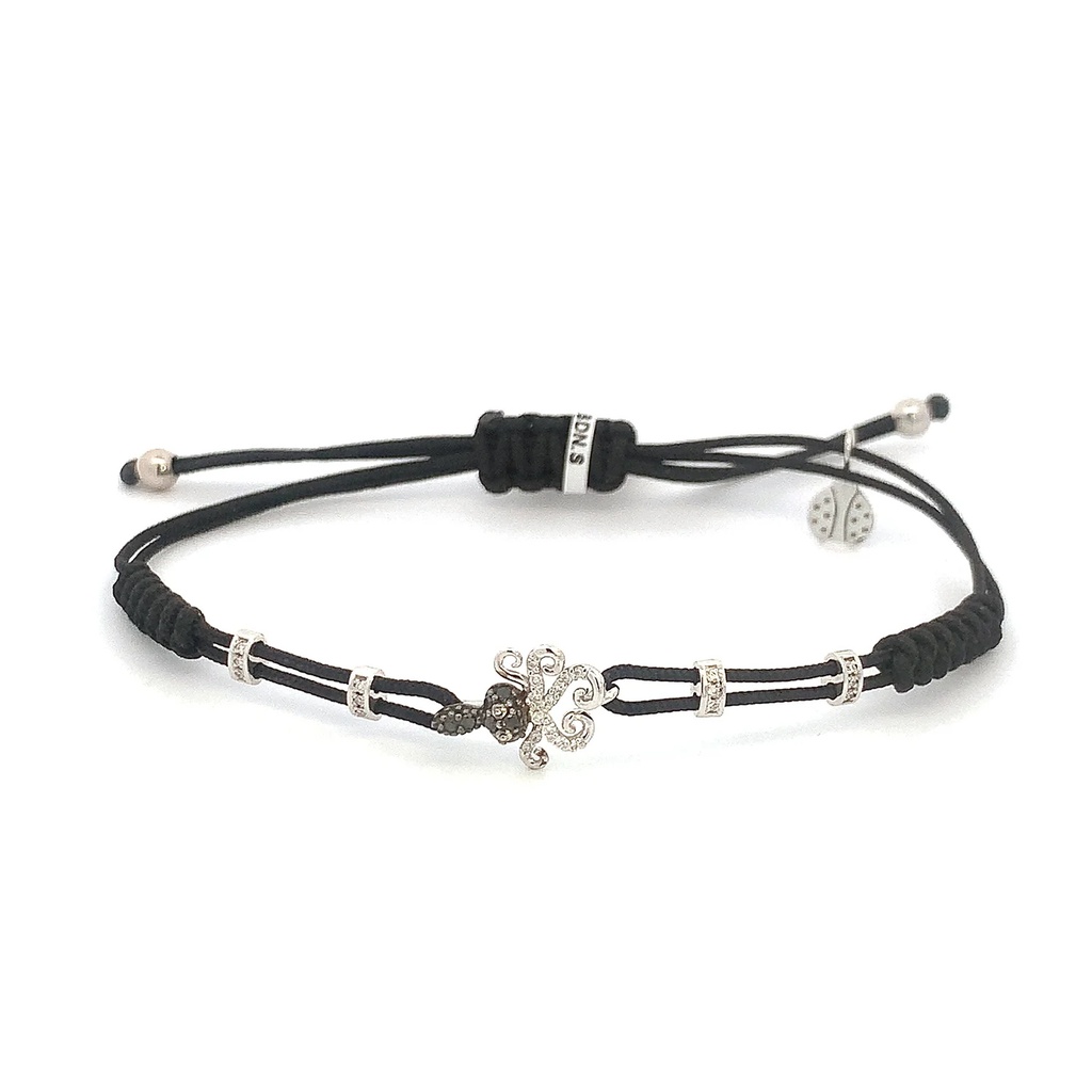 White Gold Small Octopus Cord Bracelet White and Black Diamond