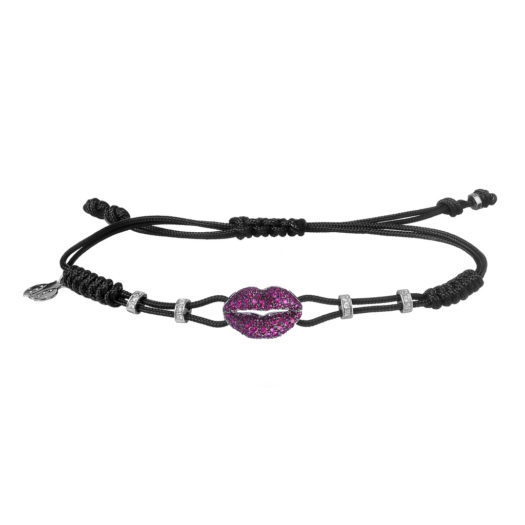White Gold Small Lips Cord Bracelet Diamond Ruby