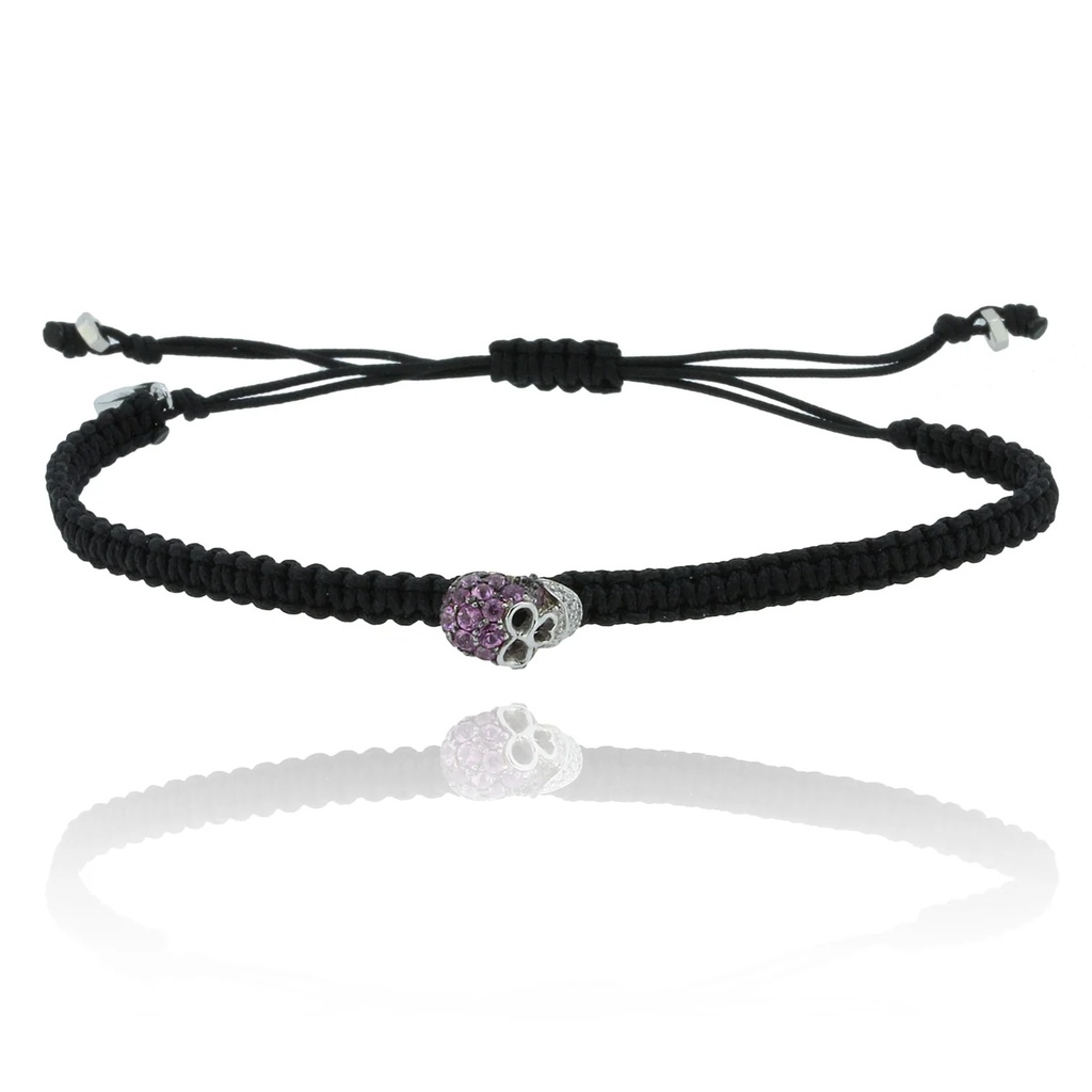 White Gold Small Skull Cord Bracelet Diamond Ruby