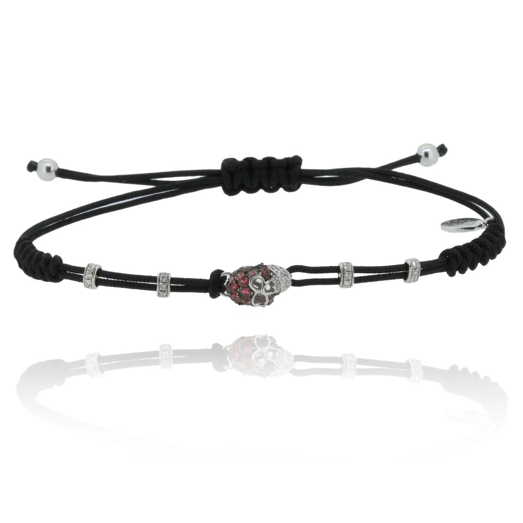 White Gold Skull Cord Bracelet Diamond Ruby