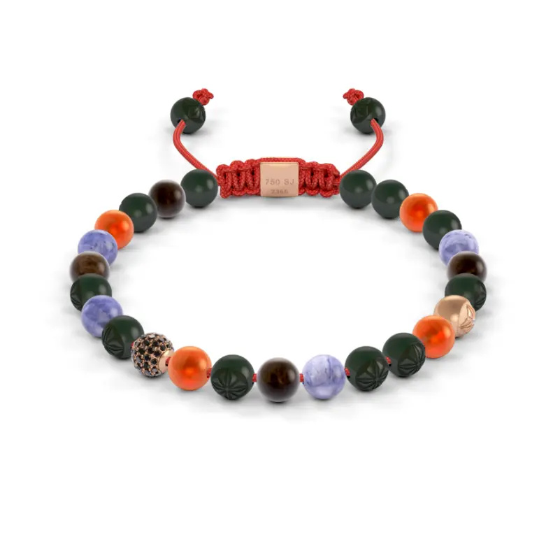 Shamballa Jewels Rose Gold Diamond Sapphire Tanzanite & Carnelian 6mm Non-Braided Bead Bracelet