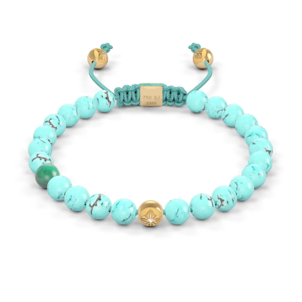 Shamballa Jewels Yellow Gold Diamond Emerald & Turquoise 6mm Non-Braided Bead Bracelet